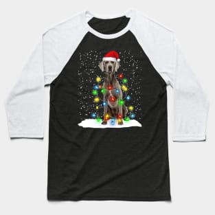 Weimaraner Christmas Santa Hat Xmas Tree Color Lights Baseball T-Shirt
